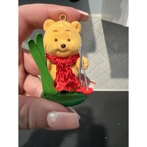Vintage 1987 Enesco Imports Felt Bear Skiing  Ornament 2 1/2”